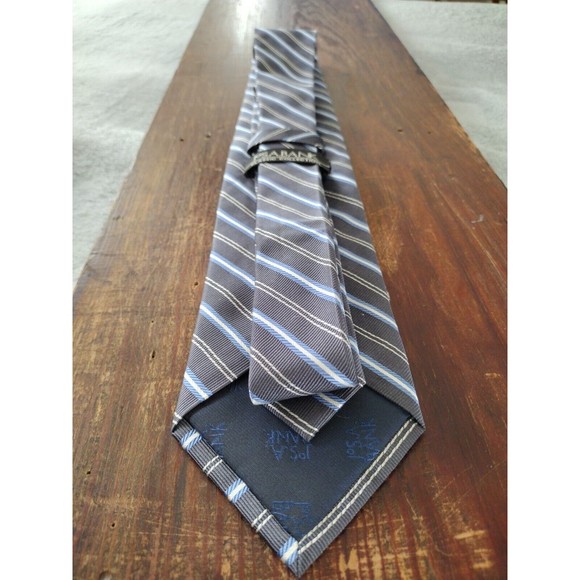 Repp Stripe Necktie 100% Silk Tie Gray Blue White Jos.A.Bank Mens - Picture 4 of 13
